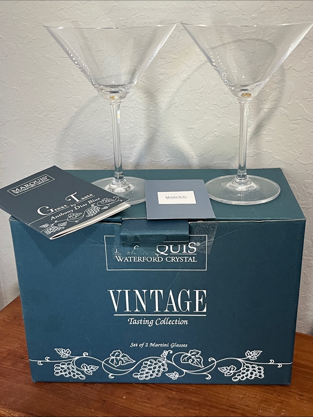 Waterford NOB Tasting Collection Crystal Clear Martini Glasses with Blue Box